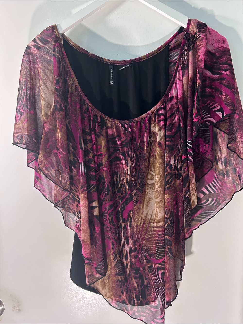 New Directions Abstract Magenta/Black Overlay Top w/Built-In Tank